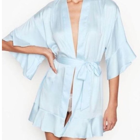 Victoria's Secret Other - RARE Victoria's Secret Kimono Vs Flounce Ruffle Satin Robe, XS/S, BLUE